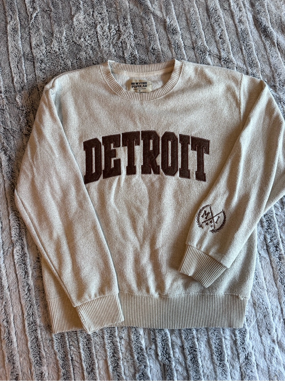 Detroit Crewneck Sweatshirt in Cream with Brown Logo